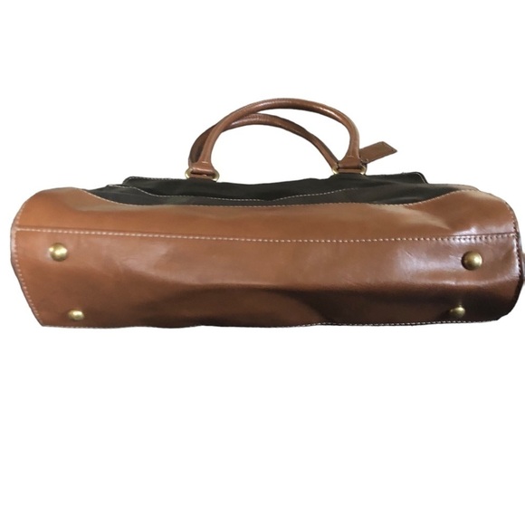 Tignanello Leather Two Tone Shoulder Bag Brown Black Double Handle Zip Pocket - Picture 4 of 8